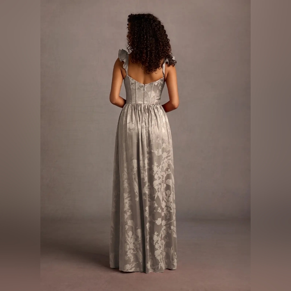 Azazie Silver Floral Bustier Slit Gown - Picture 3 of 6